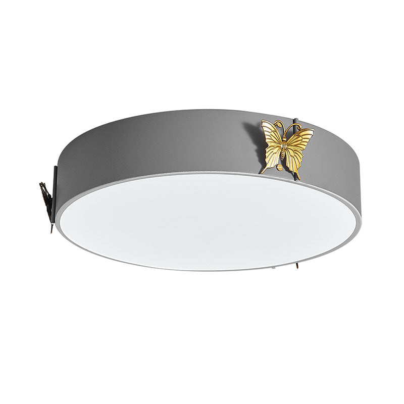 Grey Nordic Butterfly Drum LED Ceiling Light for Bedroom with White/Warm Light