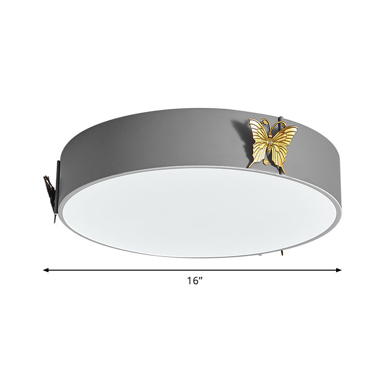 Grey Nordic Butterfly Drum LED Ceiling Light for Bedroom with White/Warm Light