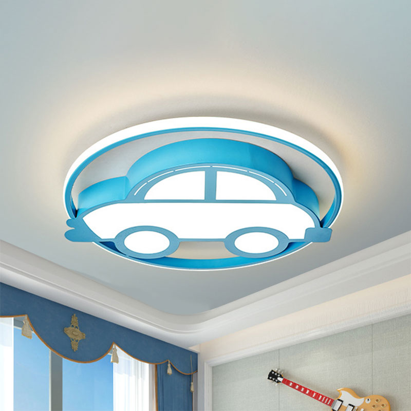Car Shape LED Cartoon Flush Mount Lamp in Blue, with White/Warm Light - Ideal for Bedrooms