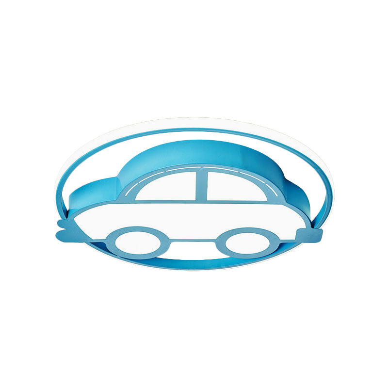Car Shape LED Cartoon Flush Mount Lamp in Blue, with White/Warm Light - Ideal for Bedrooms