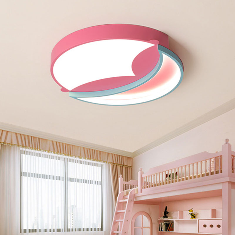 Round Flushmount Lamp: Pink & Blue LED Metallic Fixture in White/Warm Light, 18"/22" Wide