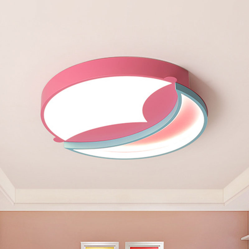 Round Flushmount Lamp: Pink & Blue LED Metallic Fixture in White/Warm Light, 18"/22" Wide