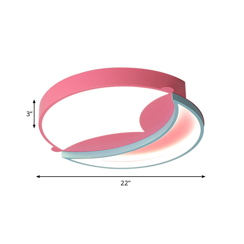 Round Flushmount Lamp: Pink & Blue LED Metallic Fixture in White/Warm Light, 18"/22" Wide