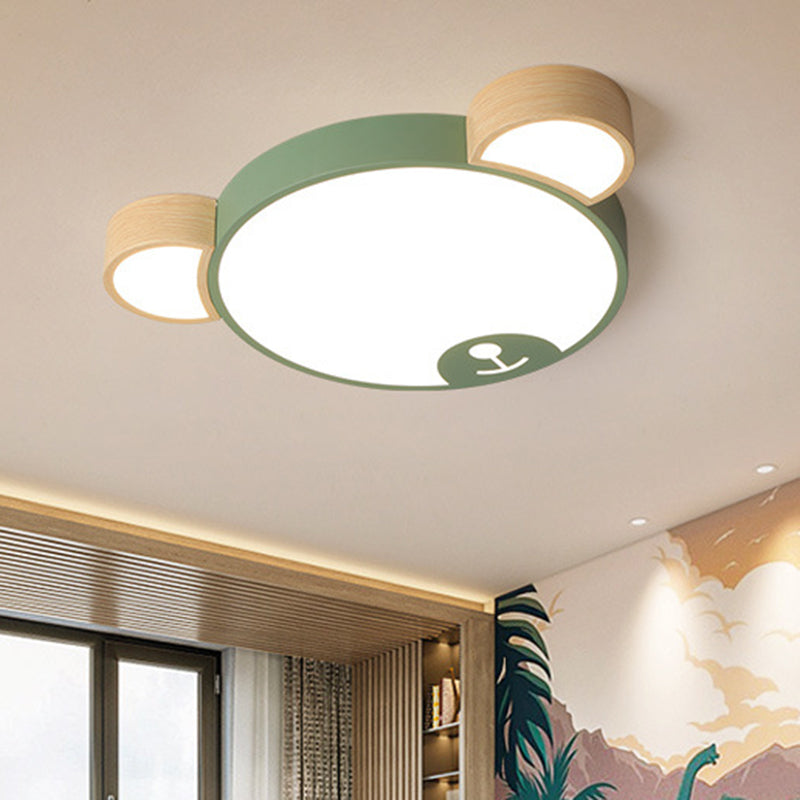 Nordic Grey/Green Metallic Bear Head Flushmount LED Ceiling Light in Warm/White, 18"/21.5" Wide