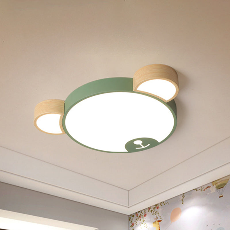 Nordic Grey/Green Metallic Bear Head Flushmount LED Ceiling Light in Warm/White, 18"/21.5" Wide