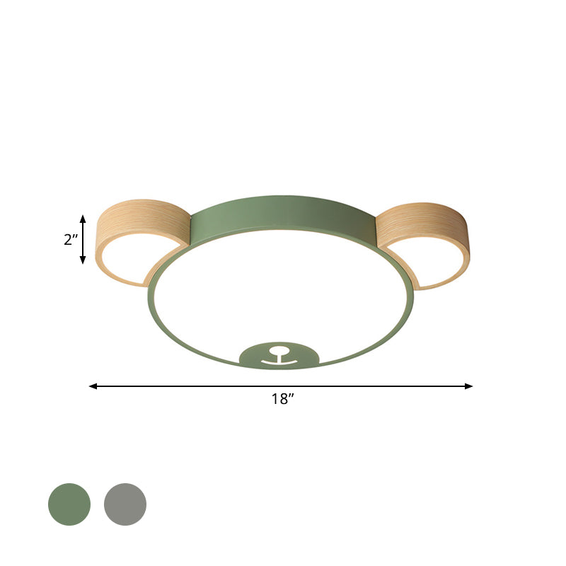 Nordic Grey/Green Metallic Bear Head Flushmount LED Ceiling Light in Warm/White, 18"/21.5" Wide