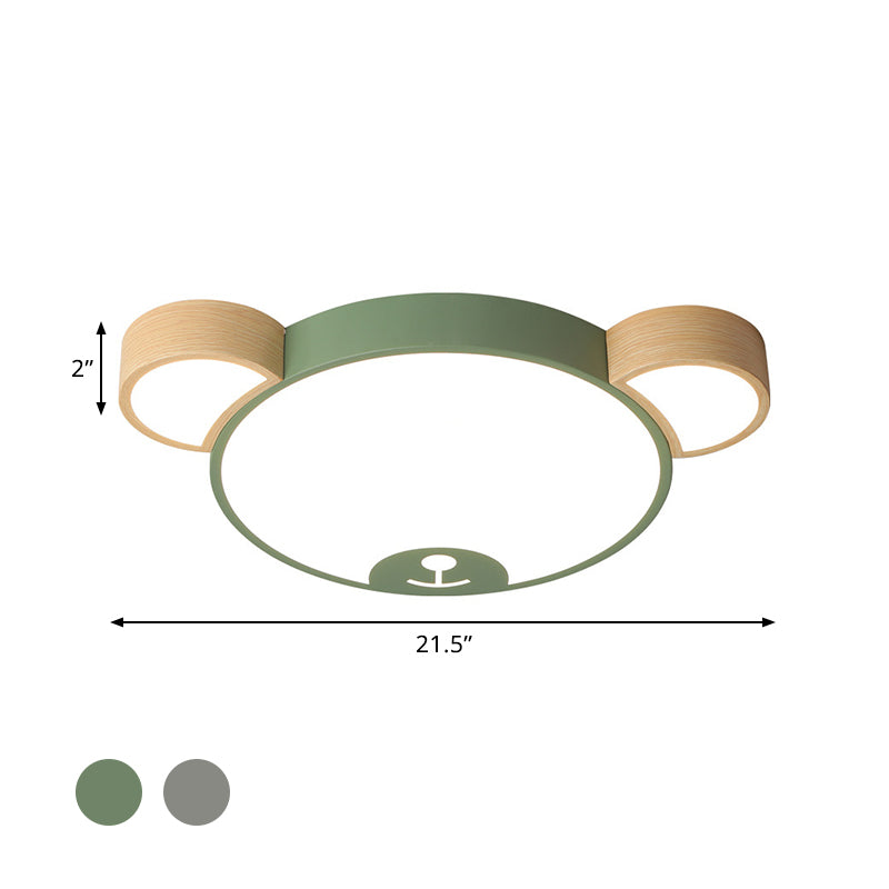 Nordic Grey/Green Metallic Bear Head Flushmount LED Ceiling Light in Warm/White, 18"/21.5" Wide