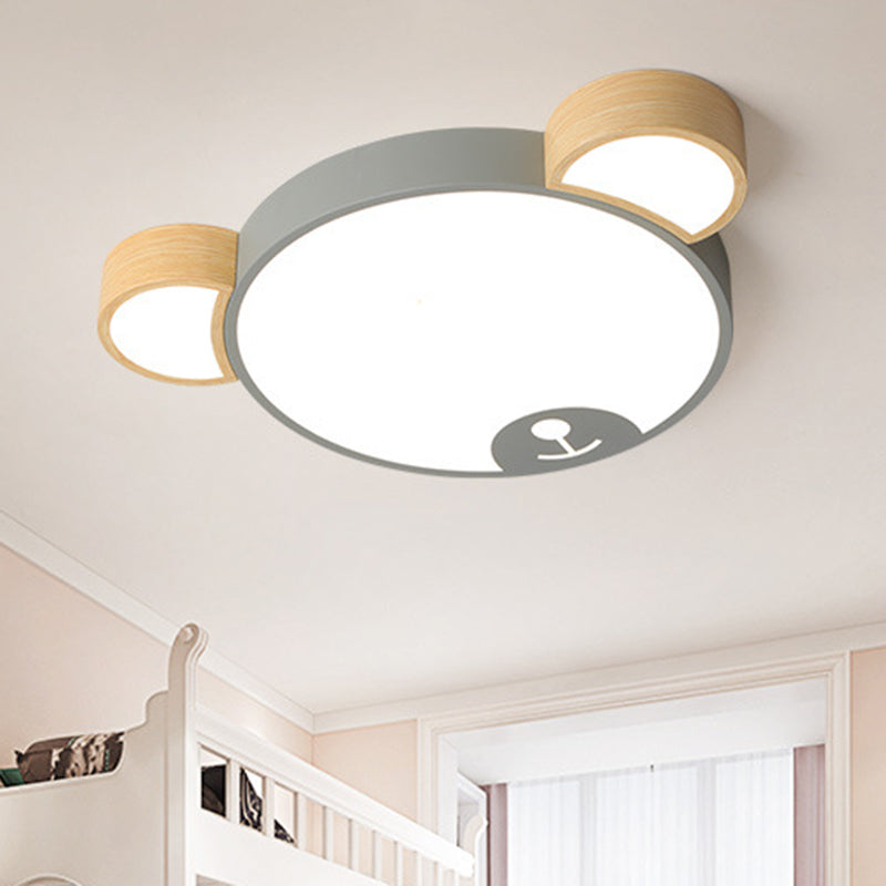 Nordic Grey/Green Metallic Bear Head Flushmount LED Ceiling Light in Warm/White, 18"/21.5" Wide