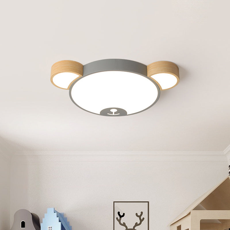 Nordic Grey/Green Metallic Bear Head Flushmount LED Ceiling Light in Warm/White, 18"/21.5" Wide