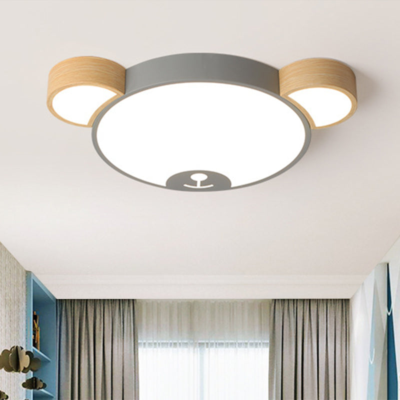 Nordic Grey/Green Metallic Bear Head Flushmount LED Ceiling Light in Warm/White, 18"/21.5" Wide