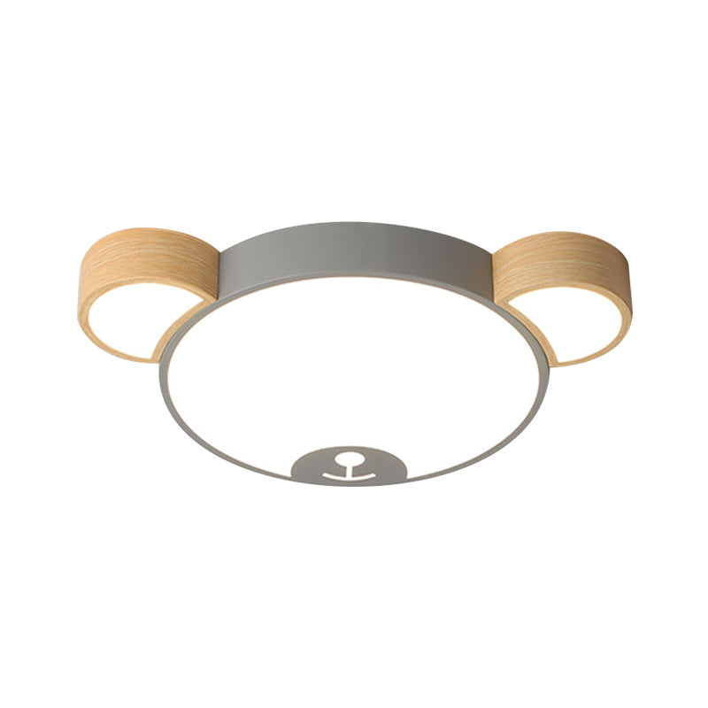 Nordic Grey/Green Metallic Bear Head Flushmount LED Ceiling Light in Warm/White, 18"/21.5" Wide