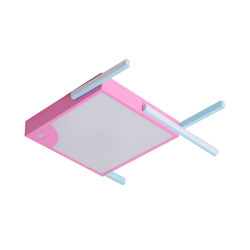 Metallic Fish Shaped LED Flush Mount Ceiling Light in White/Warm Light - Pink Cartoon Design