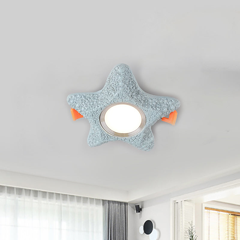 Cartoon Resin LED Starfish Flush Mount Ceiling Light in White/Warm Blue