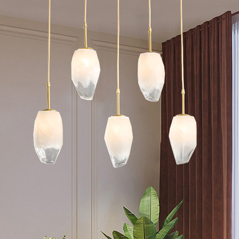 Frosted White Glass Pendant Light with Brass Ceiling Mount - Perfect for Dining Table