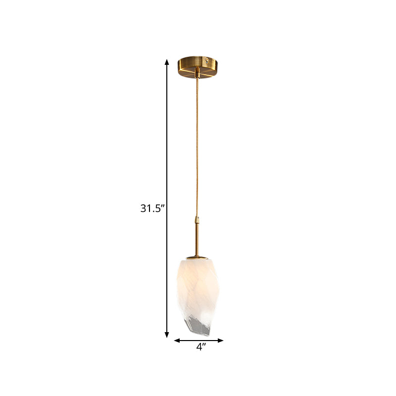 Frosted White Glass Pendant Light with Brass Ceiling Mount - Perfect for Dining Table