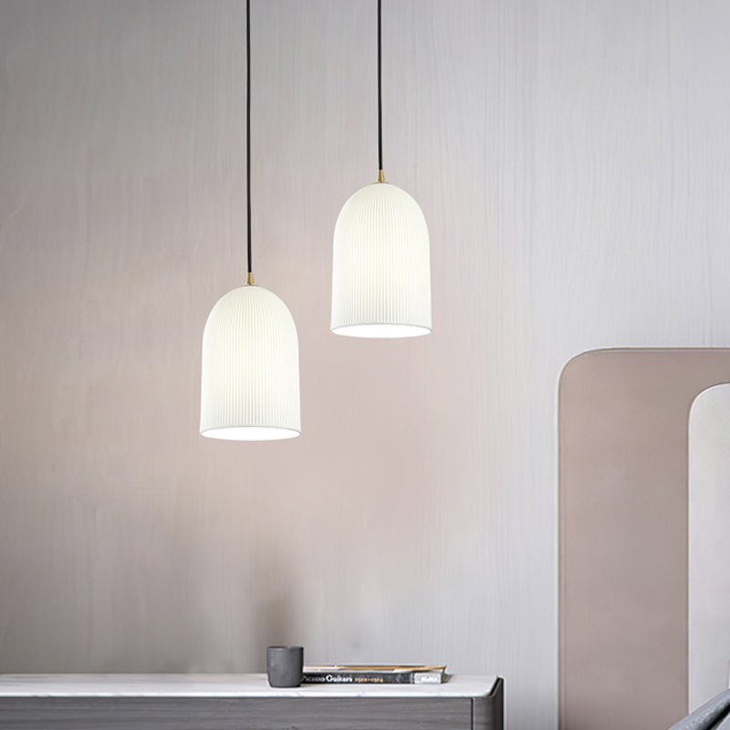 Minimalistic Black Bedroom Pendant Light with Bell White Glass Lamp Shade