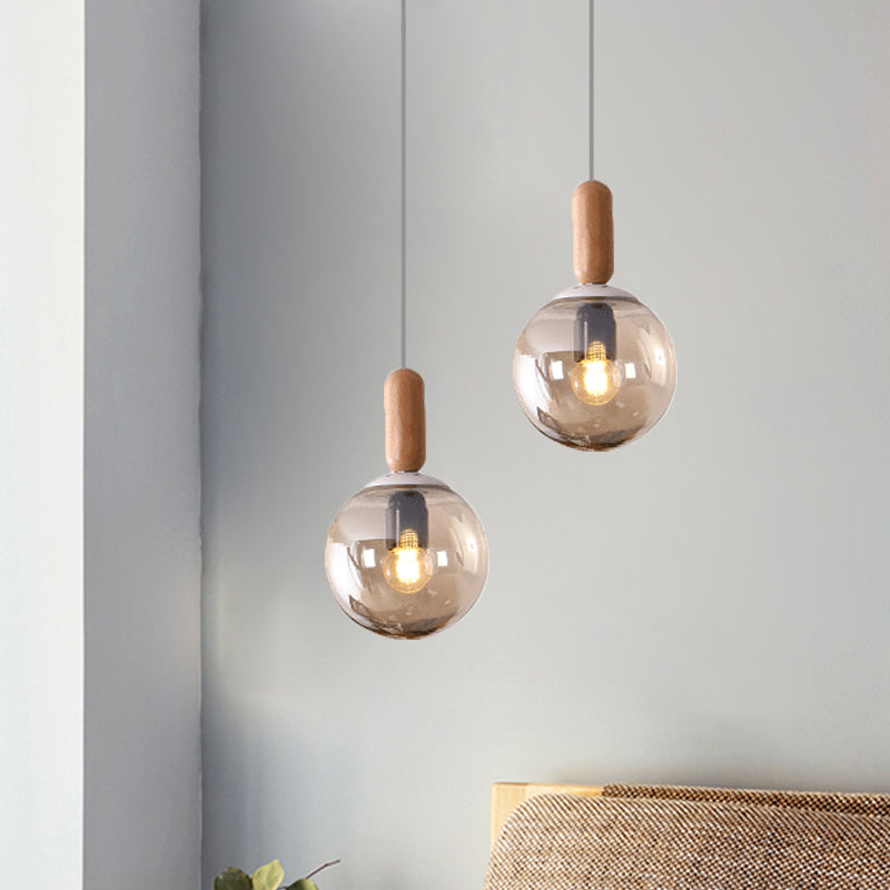 Sleek Kitchen Pendant Light: White/Cognac Glass, Minimalist Design with Wood Grip