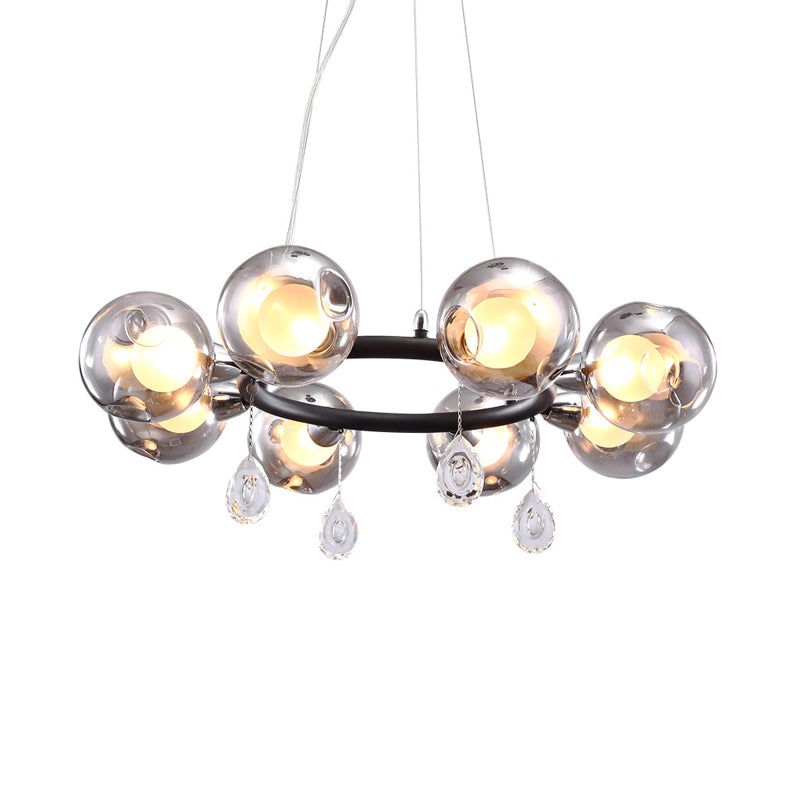 Lustre suspendu moderne en verre gris fumé avec gouttelettes - 8 lumières, noir