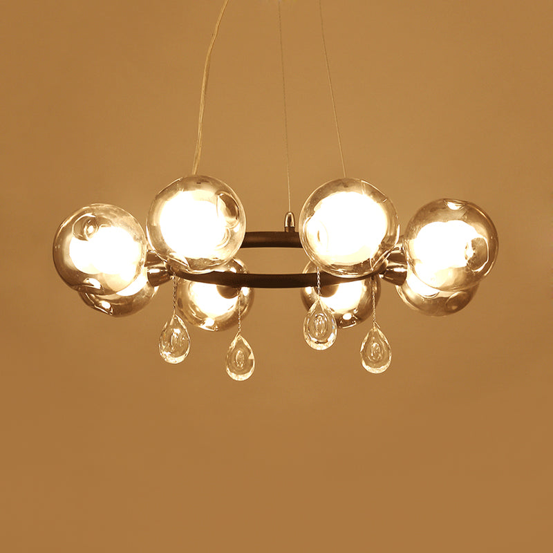 Lustre suspendu moderne en verre gris fumé avec gouttelettes - 8 lumières, noir