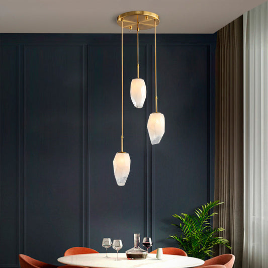 Modern Gold Cluster Pendant with Frosted White Glass - Stone Dining Table Suspension Lighting