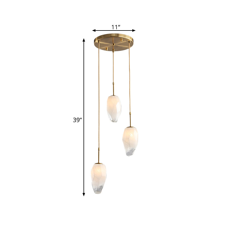 Modern Gold Cluster Pendant with Frosted White Glass - Stone Dining Table Suspension Lighting
