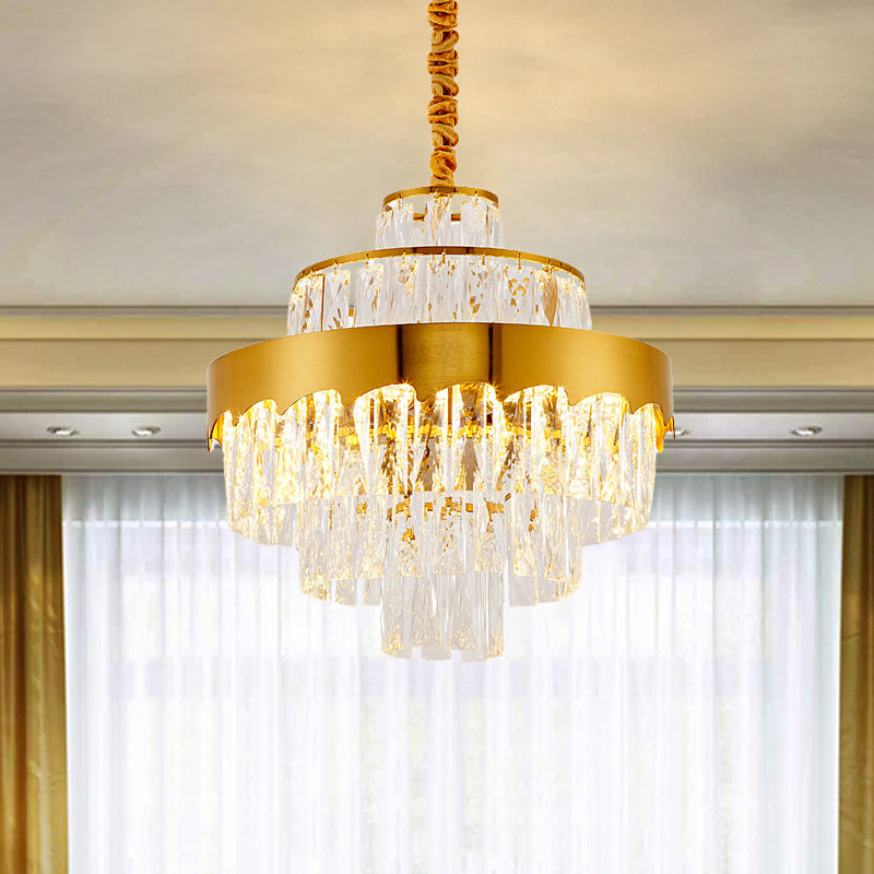 Lustre en cristal doré moderne à plusieurs niveaux, 9/12 lumières, éclairage suspendu rond pour salle à manger, 16"/19,5" de large