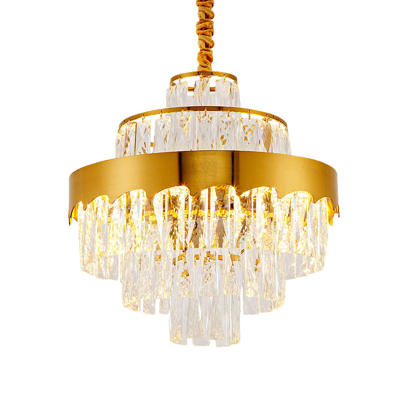 Lustre en cristal doré moderne à plusieurs niveaux, 9/12 lumières, éclairage suspendu rond pour salle à manger, 16"/19,5" de large