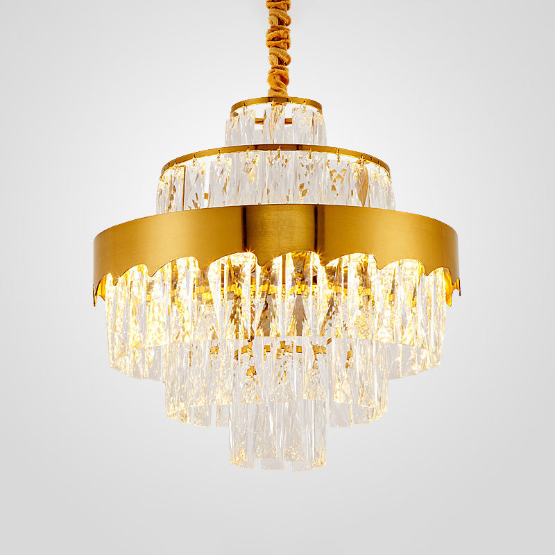 Lustre en cristal doré moderne à plusieurs niveaux, 9/12 lumières, éclairage suspendu rond pour salle à manger, 16"/19,5" de large