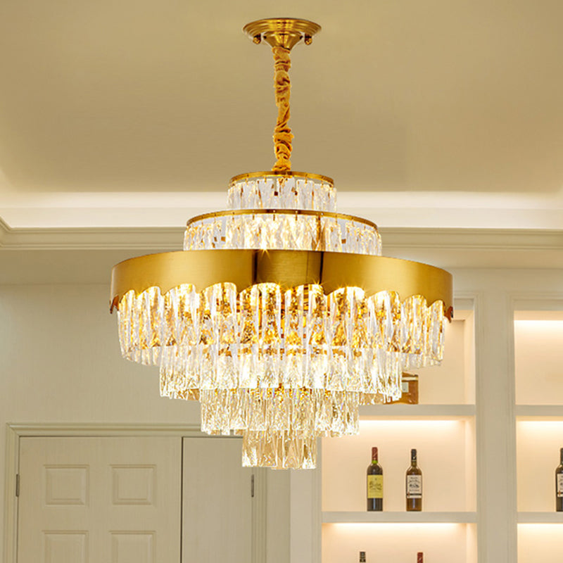 Lustre en cristal doré moderne à plusieurs niveaux, 9/12 lumières, éclairage suspendu rond pour salle à manger, 16"/19,5" de large