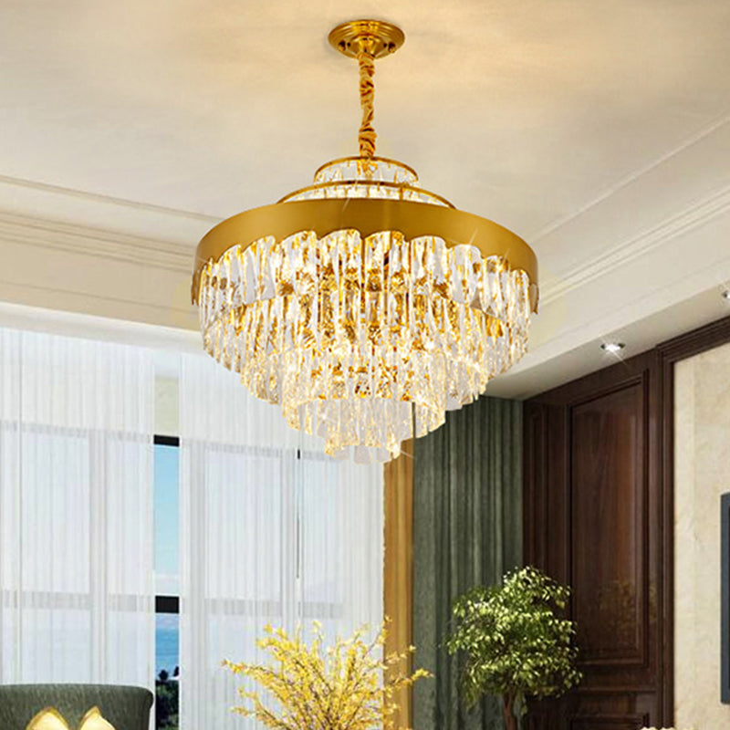 Lustre en cristal doré moderne à plusieurs niveaux, 9/12 lumières, éclairage suspendu rond pour salle à manger, 16"/19,5" de large