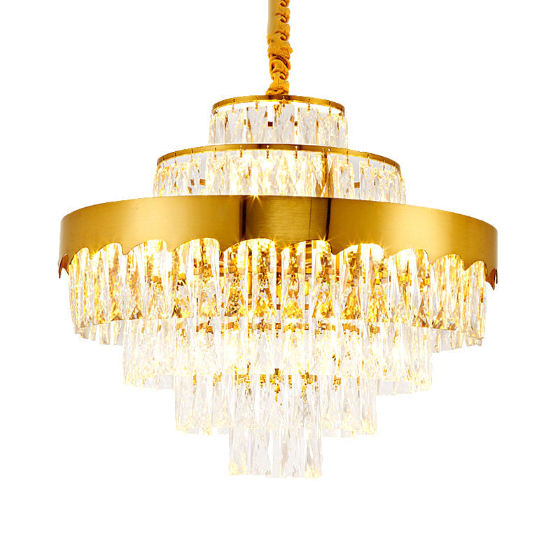 Lustre en cristal doré moderne à plusieurs niveaux, 9/12 lumières, éclairage suspendu rond pour salle à manger, 16"/19,5" de large