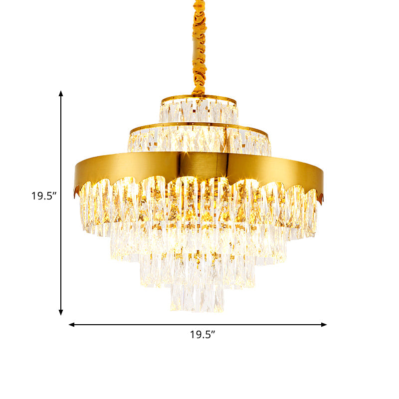 Lustre en cristal doré moderne à plusieurs niveaux, 9/12 lumières, éclairage suspendu rond pour salle à manger, 16"/19,5" de large