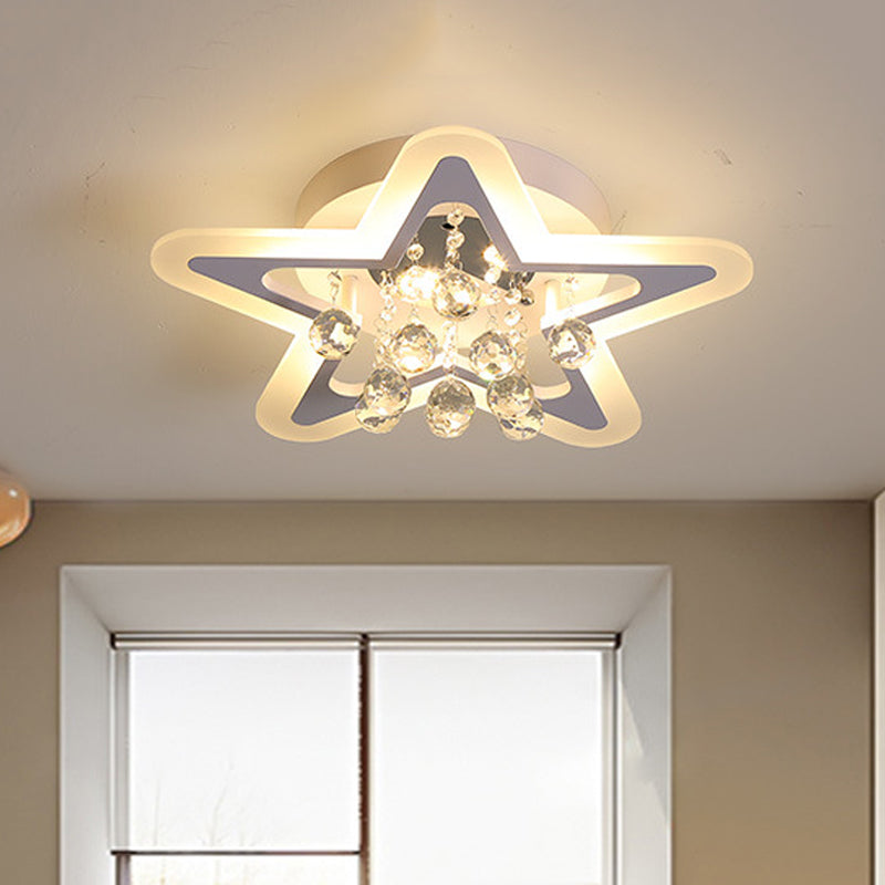 Kid Star LED Flush Mount Ceiling Lamp with Crystal Ball Drop - Warm/White Light
