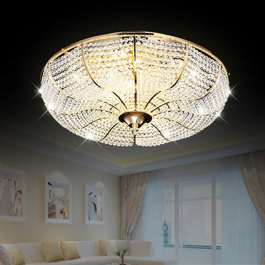 Gold Finish Crystal Ceiling Mounted LED Flush Mount Lamp for Simple Style Living Room