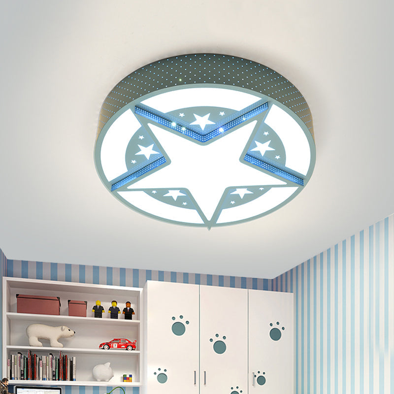 Blue Cartoon Acrylic LED Flushmount Lighting for Kids Bedroom - Star Badge Design