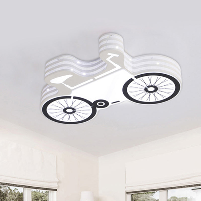 White Flushmount Iron Kids LED Ceiling Light with Recessed Diffuser - Ideal for Bicycle Child Dormitory