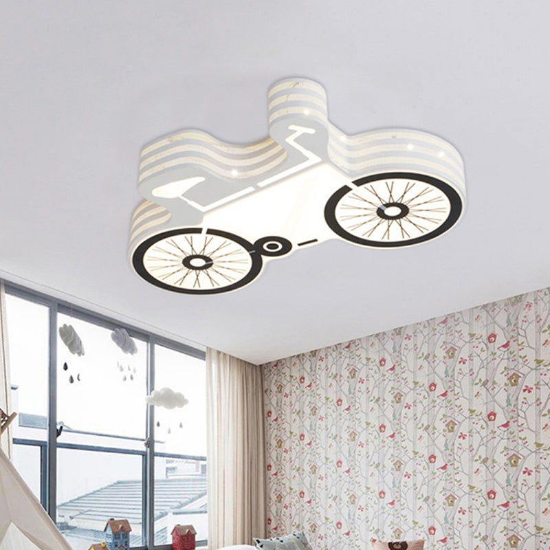 White Flushmount Iron Kids LED Ceiling Light with Recessed Diffuser - Ideal for Bicycle Child Dormitory