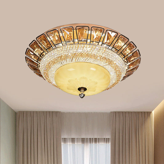 Contemporary Gold Flush Mount Ceiling Light with LED, Bowl Cognac and Clear Crystal for Living Room
