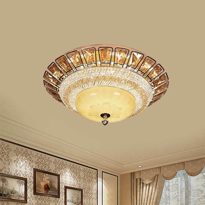 Contemporary Gold Flush Mount Ceiling Light with LED, Bowl Cognac and Clear Crystal for Living Room