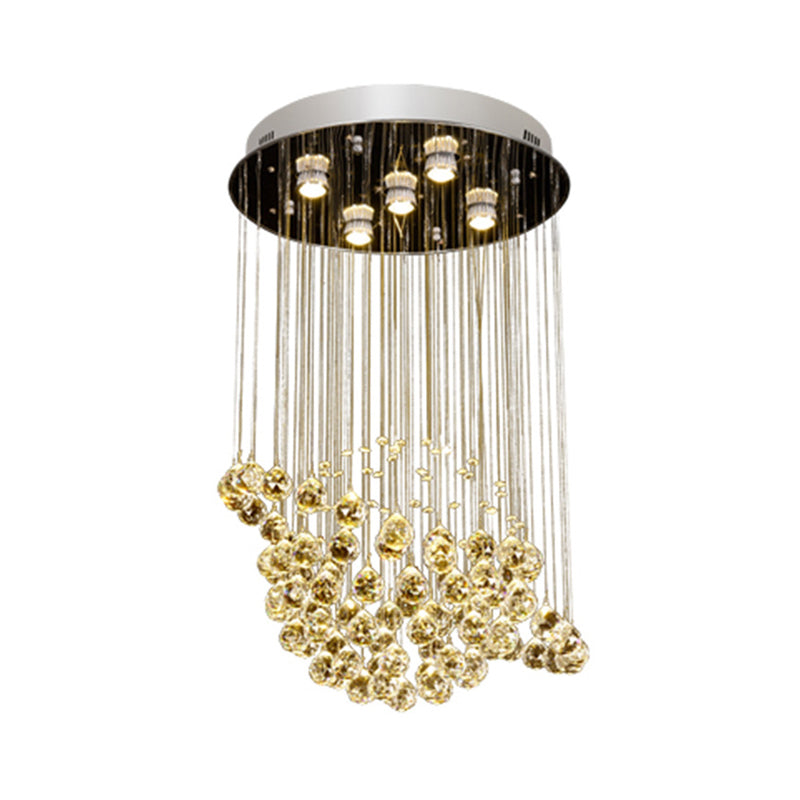Simple Crystal Ball LED Chrome Finish Ceiling Light Fixture - Planet Dining Room Flushmount Lighting