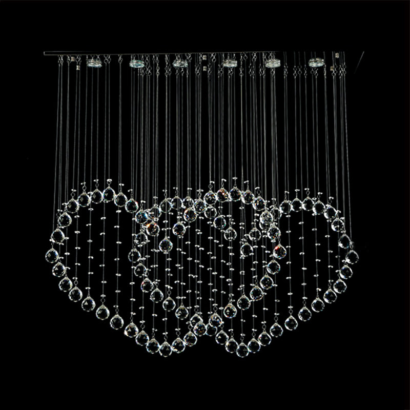 Contemporary LED Chrome Love Heart Flush Mount Light for Dining Room - Crystal Orb