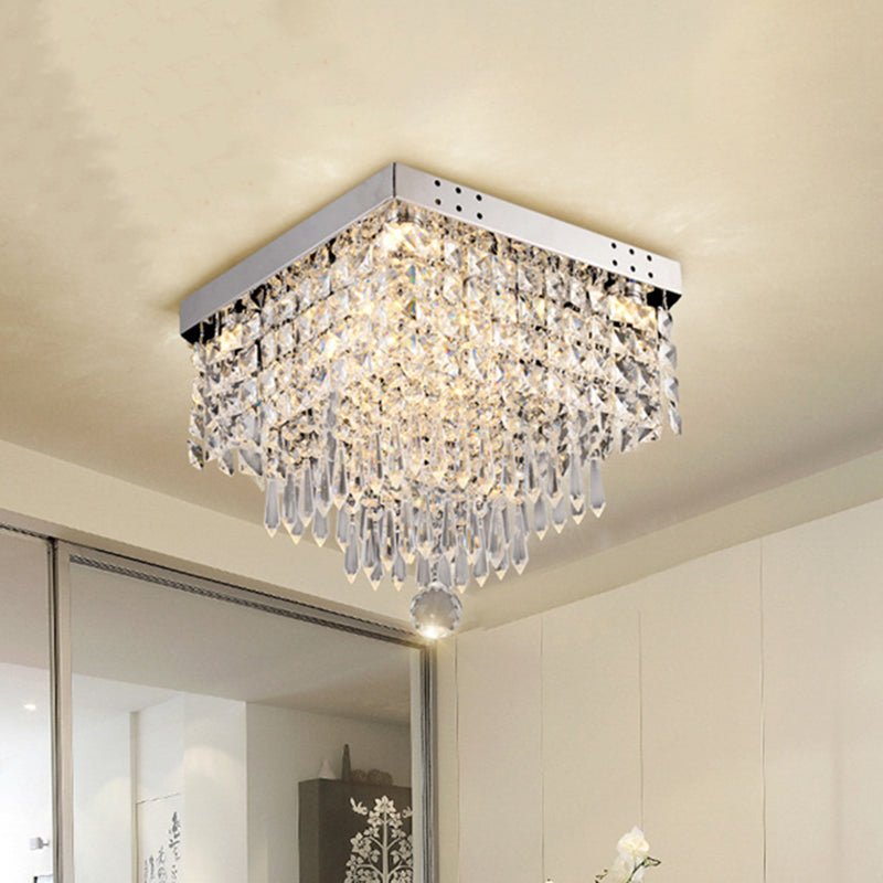 Modernist Crystal LED Chrome Ceiling Light