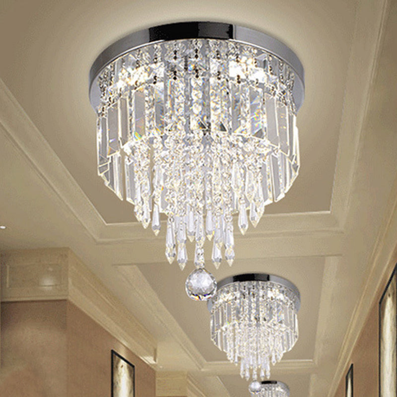 Contemporary Chrome LED Flush Mount Crystal Ceiling Light, 8"/10" Wide