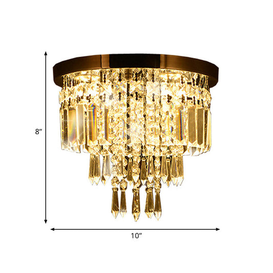 Contemporary Chrome Led Flush Mount Crystal Ceiling Light 8/10 Wide