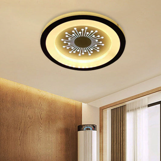 Modern Black Acrylic LED Flush Mount Lamp with Dandelion Pattern
