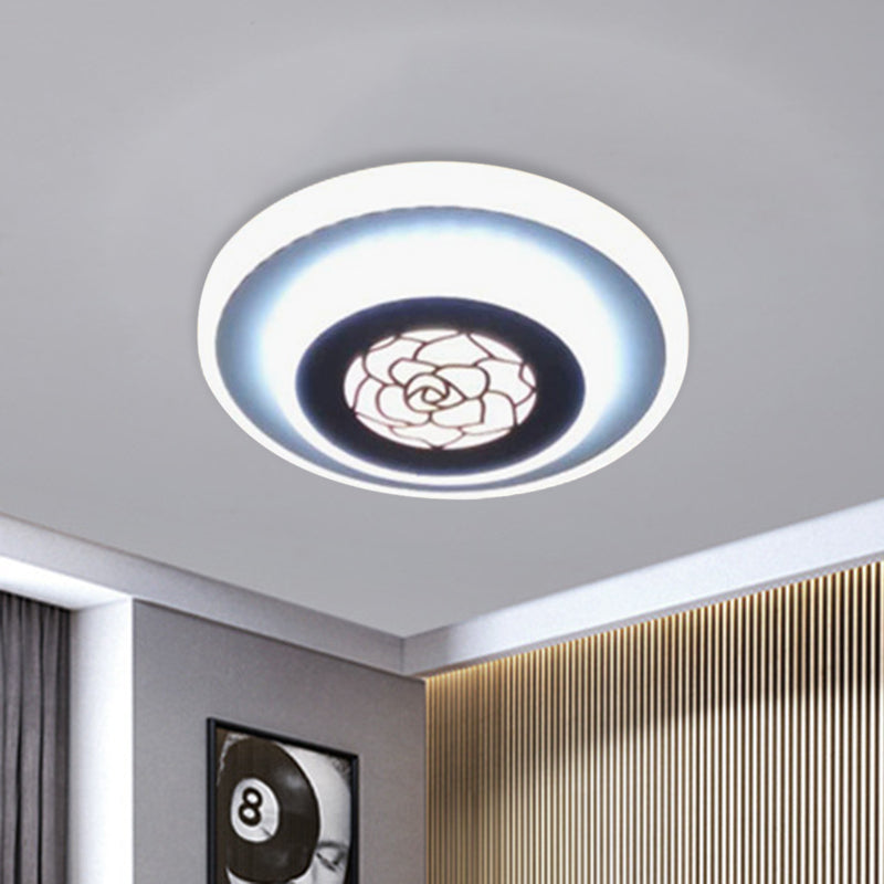 Contemporary Circle Flushmount LED Light: Stylish Acrylic White Lamp with Rose Pattern