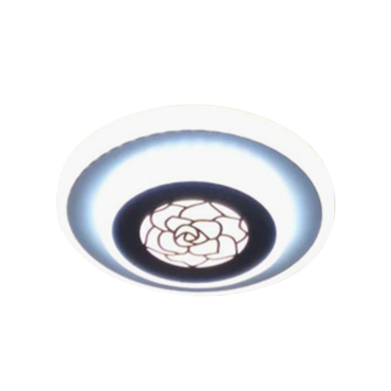 Contemporary Circle Flushmount LED Light: Stylish Acrylic White Lamp with Rose Pattern