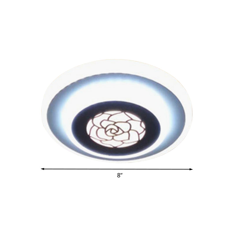 Contemporary Circle Flushmount LED Light: Stylish Acrylic White Lamp with Rose Pattern