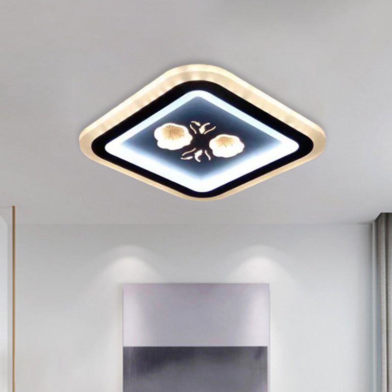 Modern LED Flush Mount Fixture: Black Square/Round Acrylic Lamp with Flower Pattern - Ideal for Corridors
