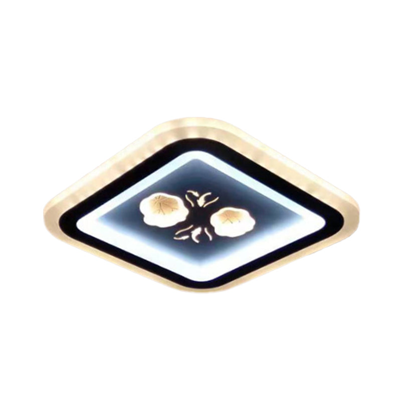 Modern LED Flush Mount Fixture: Black Square/Round Acrylic Lamp with Flower Pattern - Ideal for Corridors